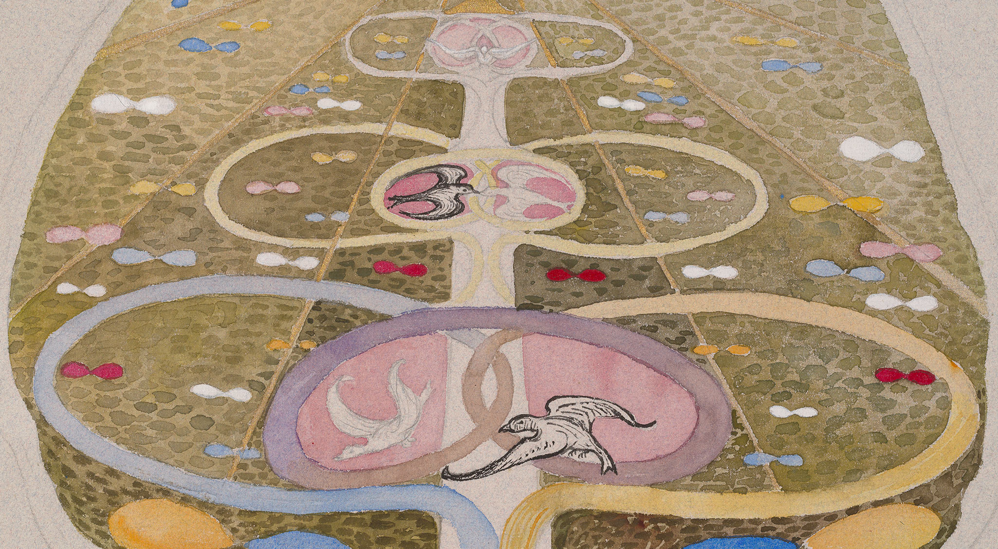 A detail from a painting by Hilma af Klint, titled Tree of Knowledge, No. 1, dated 1913-1915.