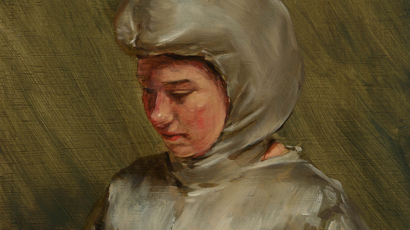 A detail image of a Michaël Borremans painting titled Study for Commuter, 2021