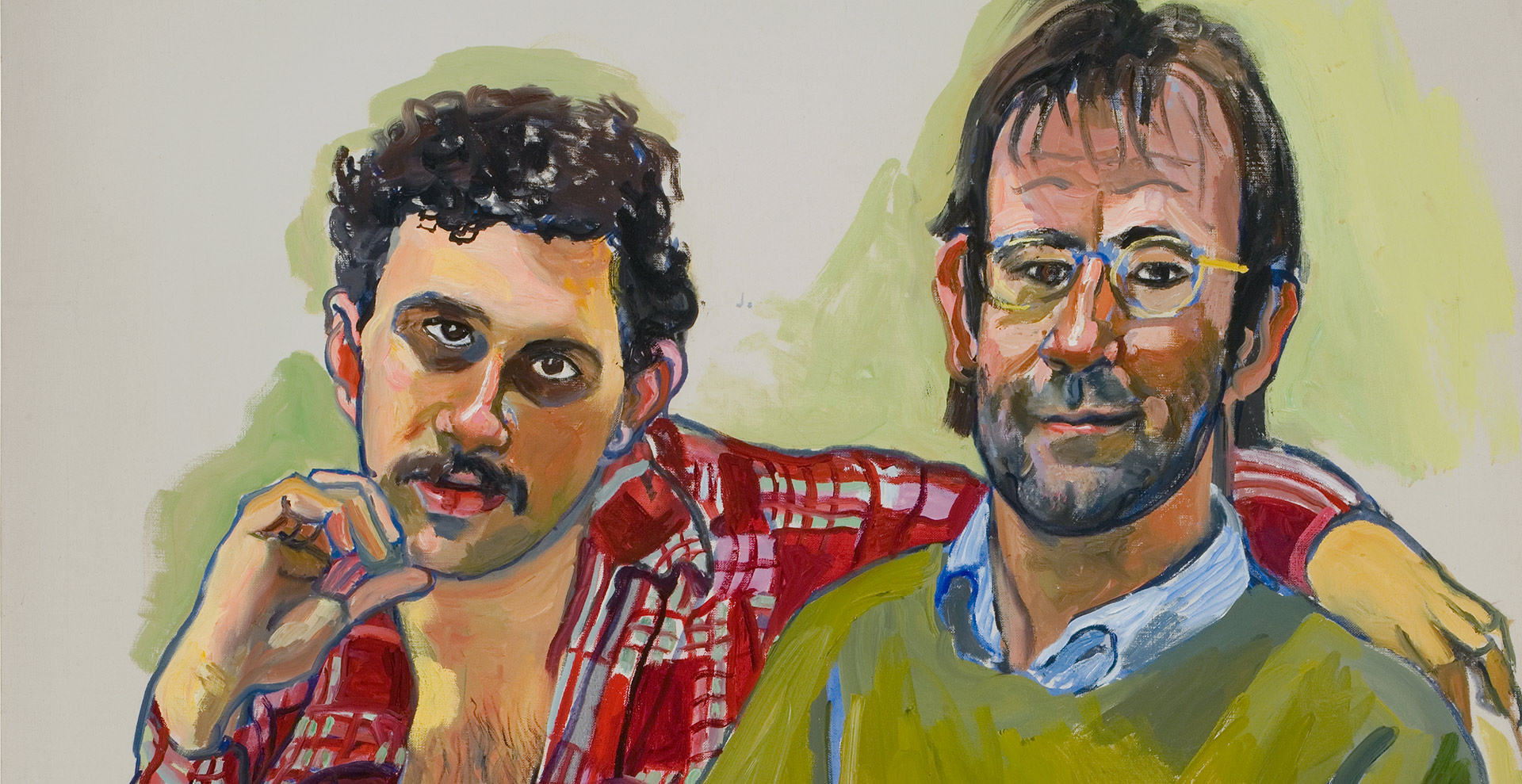 A detail from a painting by Alice Neel, titled Geoffrey Hendricks and Brian, dated 1978.