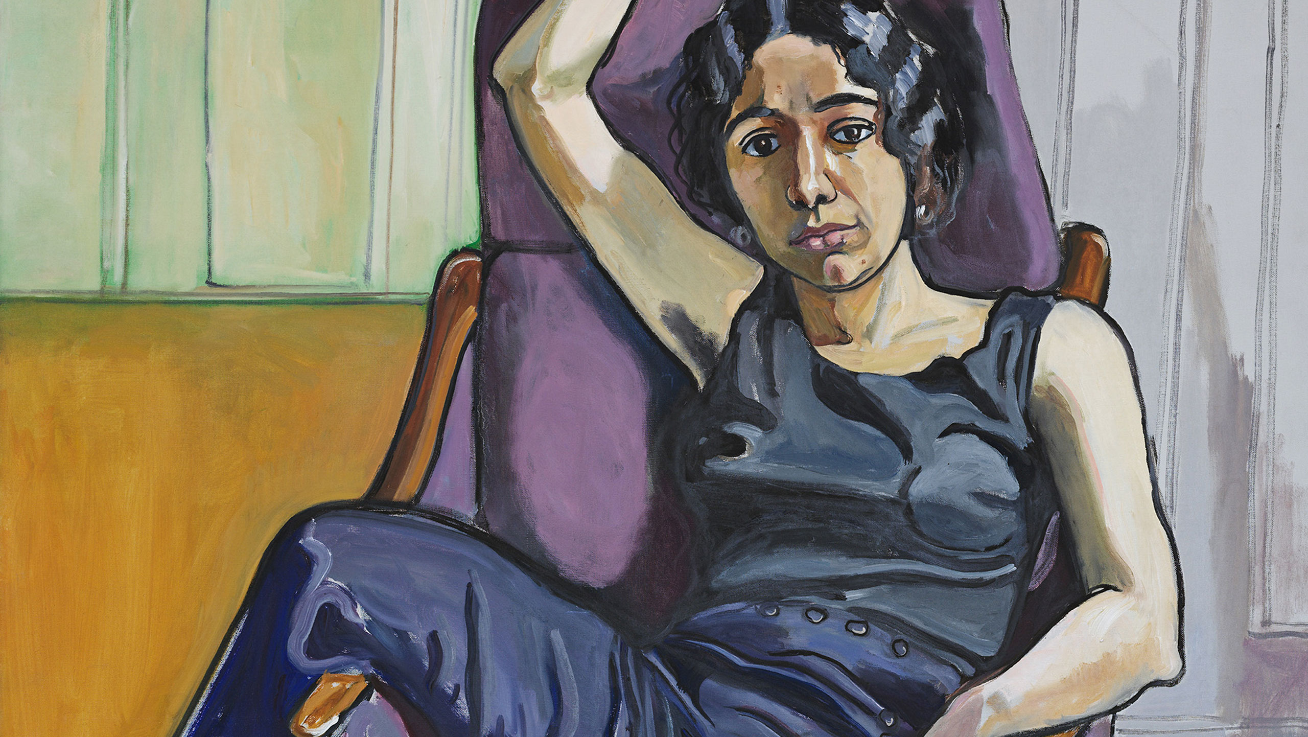 A detail of a painting by Alice Neel, titled Marxist Girl (Irene Peslikas), dated 1972. 