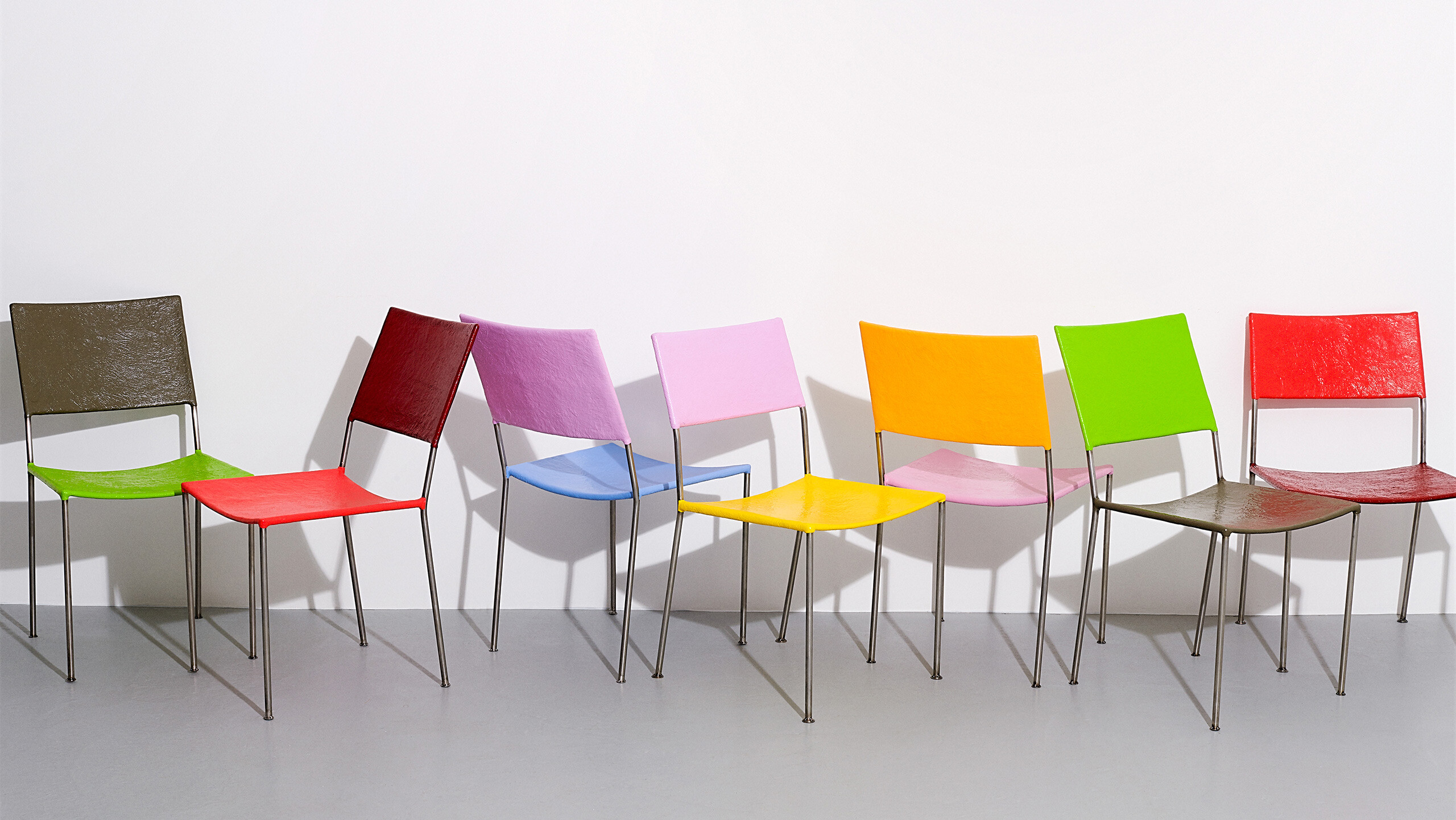 A photograph of a grouping of Franz West chairs, from 2019.