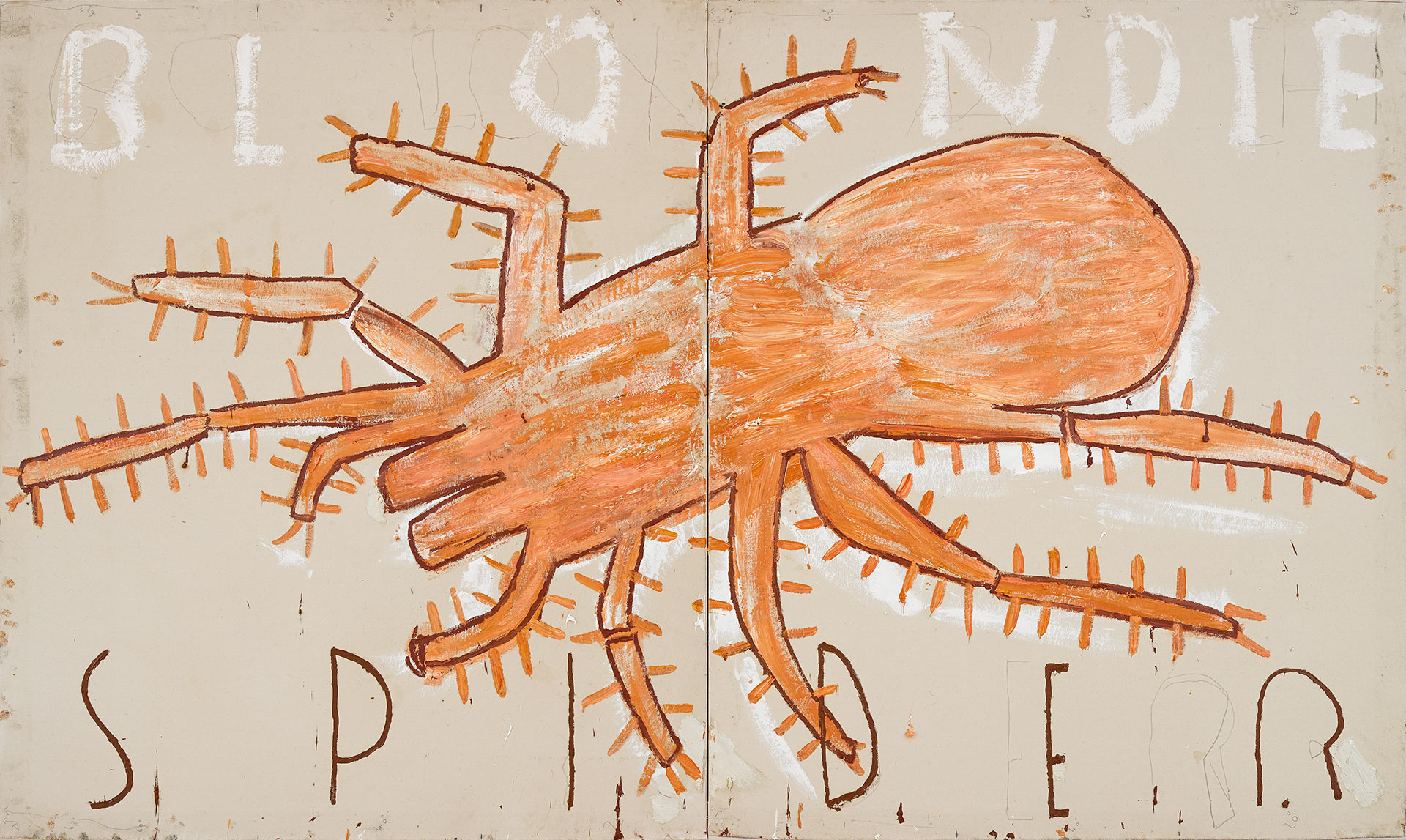 A painting by Rose Wylie, titled Spider, dated 2019.