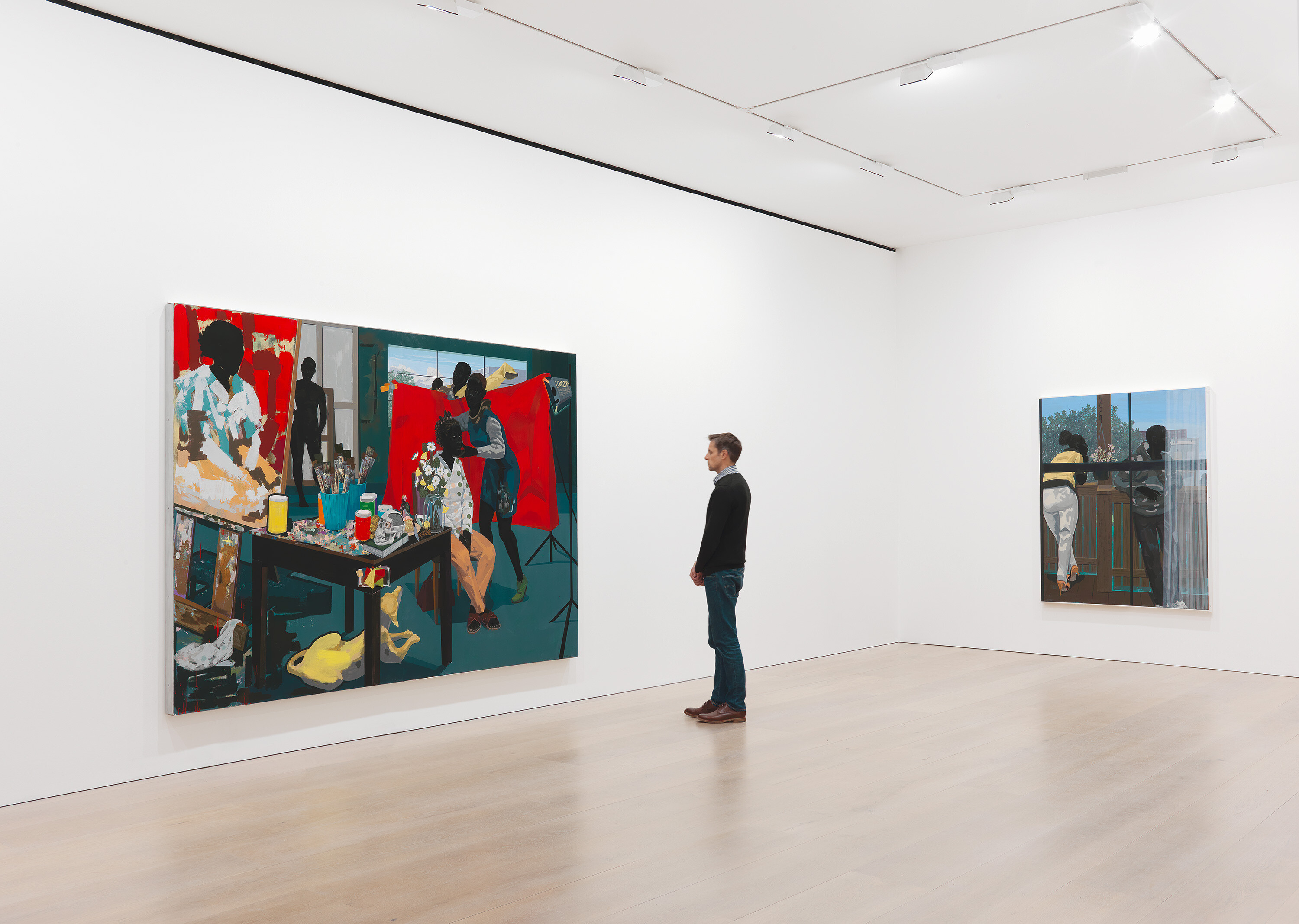 An installation view of the exhibition Kerry James Marshall: Look See, at David Zwirner London, dated 2014.